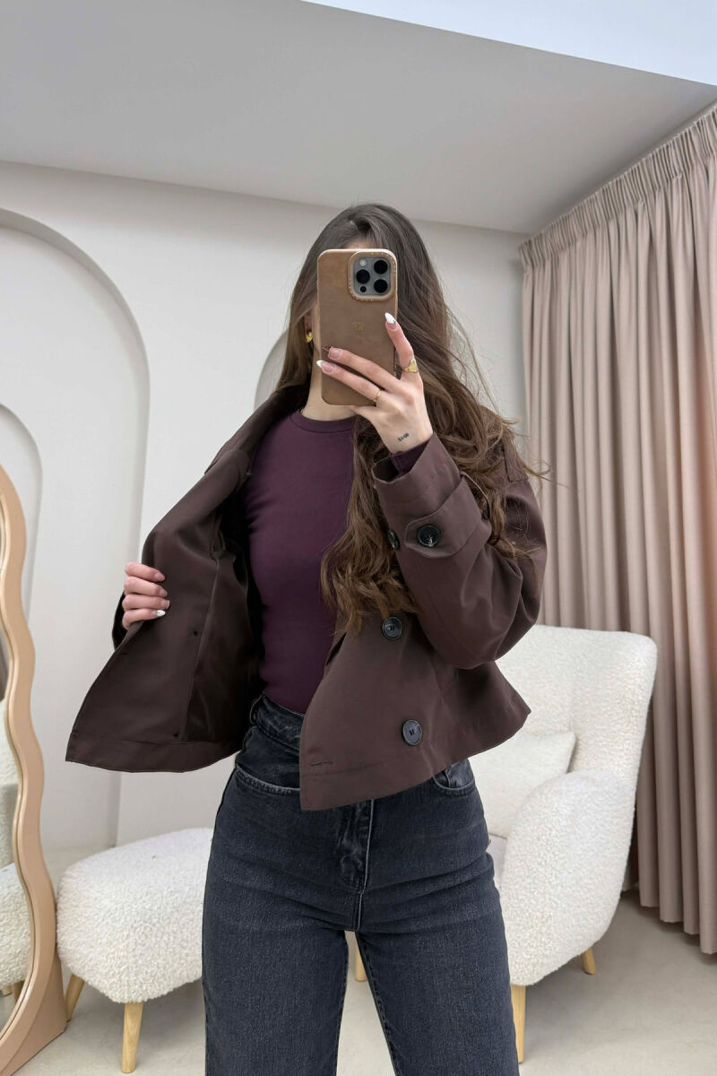 CROPPED V NECK WOMEN JACKET DARK BROWN/KAE - 2