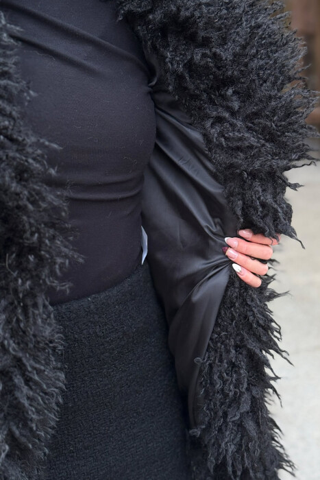 CURLY FAUX FUR HIGH NECK WOMAN COAT BLACK/ E ZEZE - 3