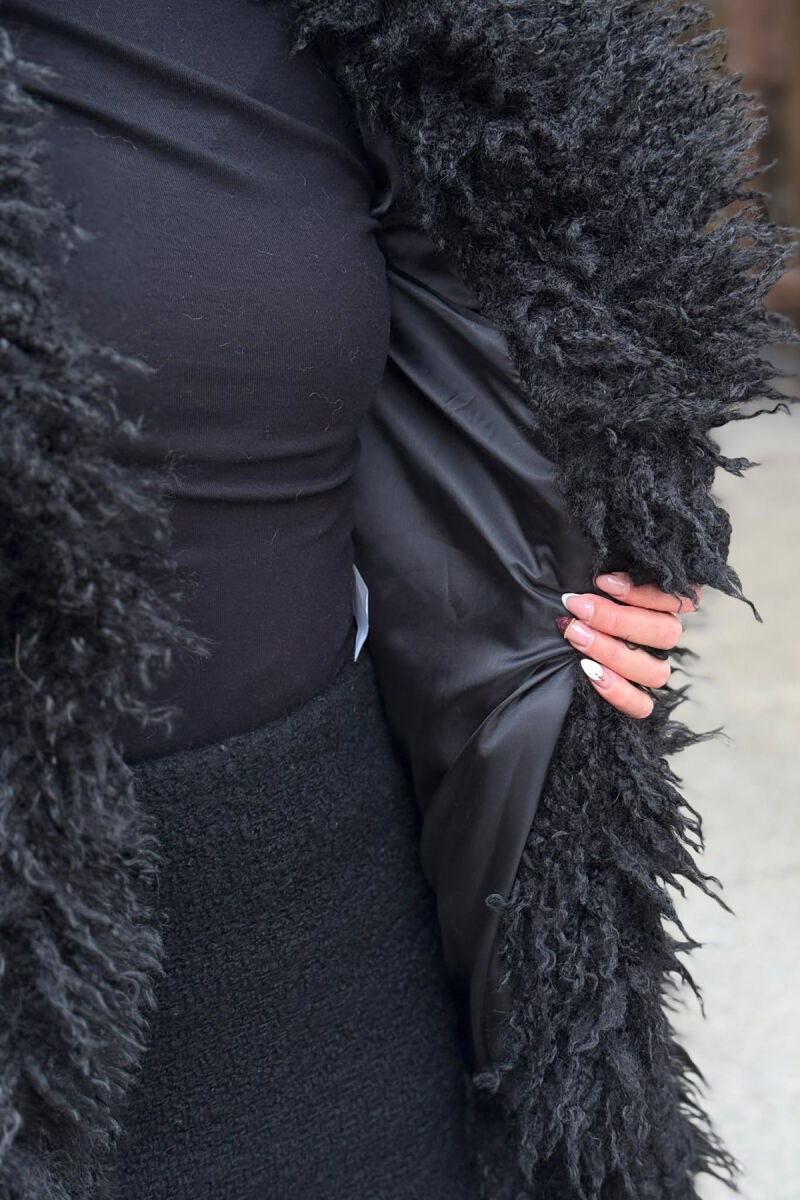 CURLY FAUX FUR HIGH NECK WOMAN COAT BLACK/ E ZEZE - 3