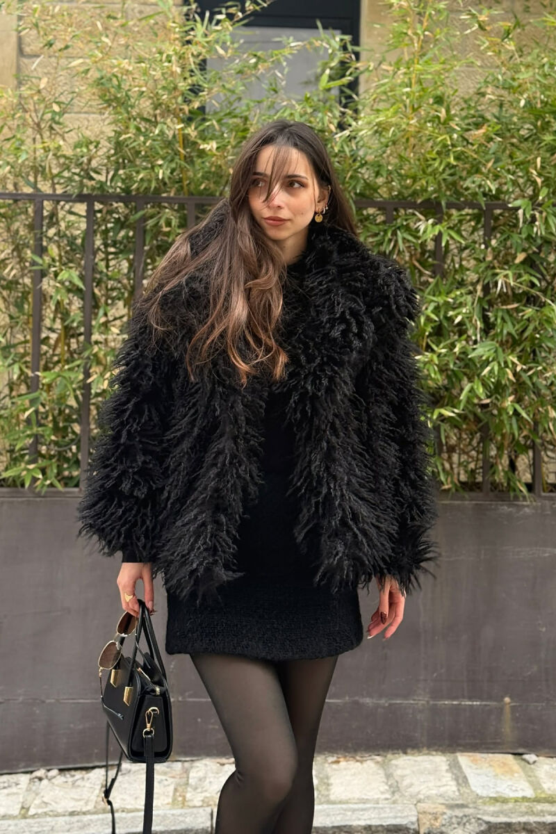 CURLY FAUX FUR HIGH NECK WOMAN COAT BLACK/ E ZEZE - 5