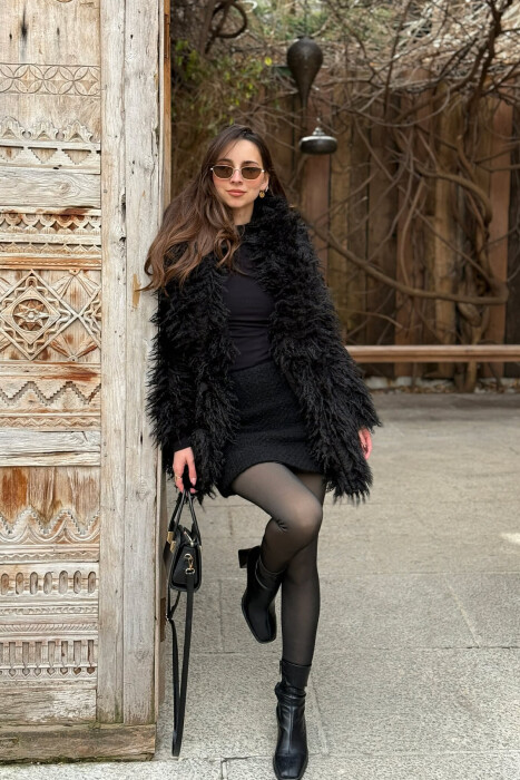 CURLY SHORT FAUX FUR WOMEN JACKET BLACK/ E ZEZE - 5