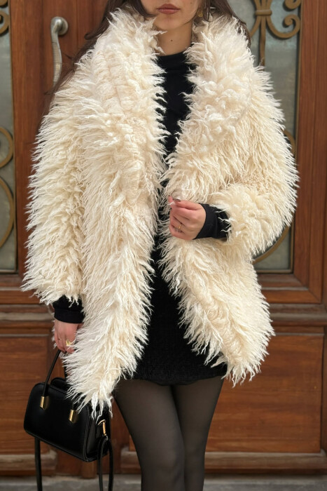 CURLY SHORT FAUX FUR WOMEN JACKET WHITE-E BARDHE - 3