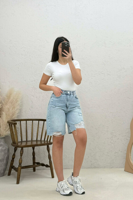 CUT OFF EDGES DENIM WOMEN SHORTS LIGHTBLUE/BZ - 1