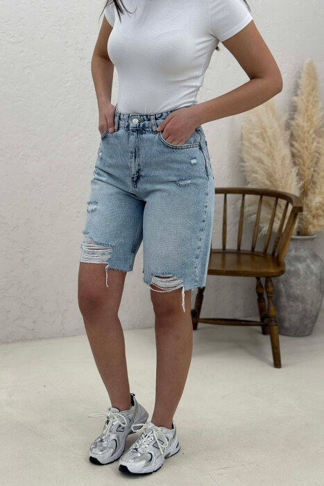 CUT OFF EDGES DENIM WOMEN SHORTS LIGHTBLUE/BZ - 2