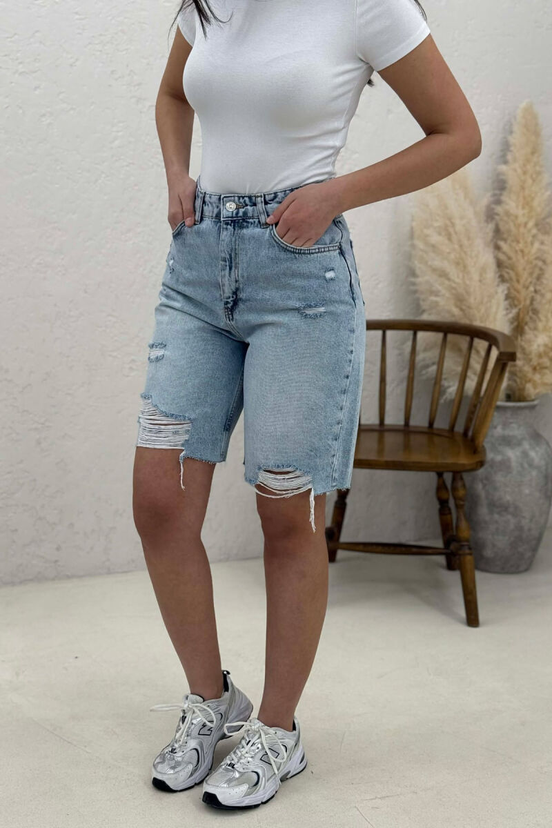 CUT OFF EDGES DENIM WOMEN SHORTS LIGHTBLUE/BZ - 2