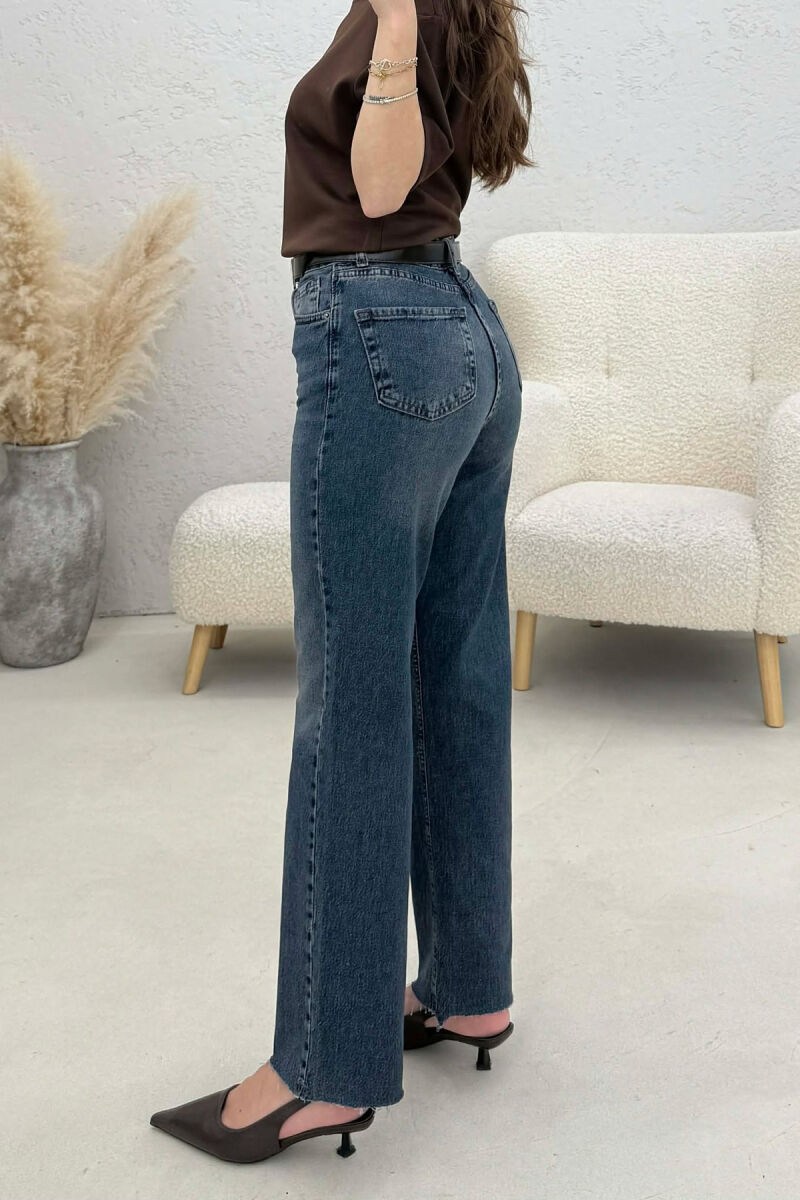 CUTTED EDGES BELTED SIMPLE WOMEN JEANS BLUE/BLU - 3