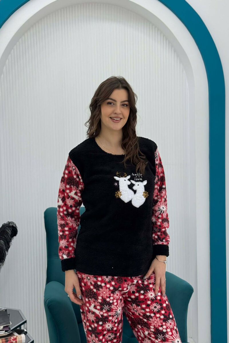 DEER FRONT IMAGE SWEATSHIRT+TROUSERS WOMEN PYJAMAS BLACK/ E ZEZE - 3