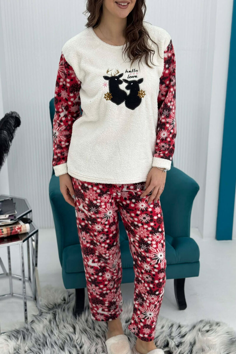 DEER FRONT IMAGE SWEATSHIRT+TROUSERS WOMEN PYJAMAS WHITE-E BARDHE - 4