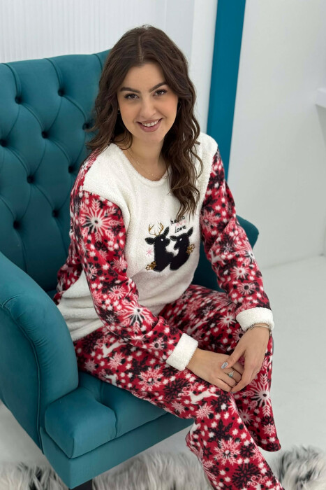 DEER FRONT IMAGE SWEATSHIRT+TROUSERS WOMEN PYJAMAS WHITE-E BARDHE - 5