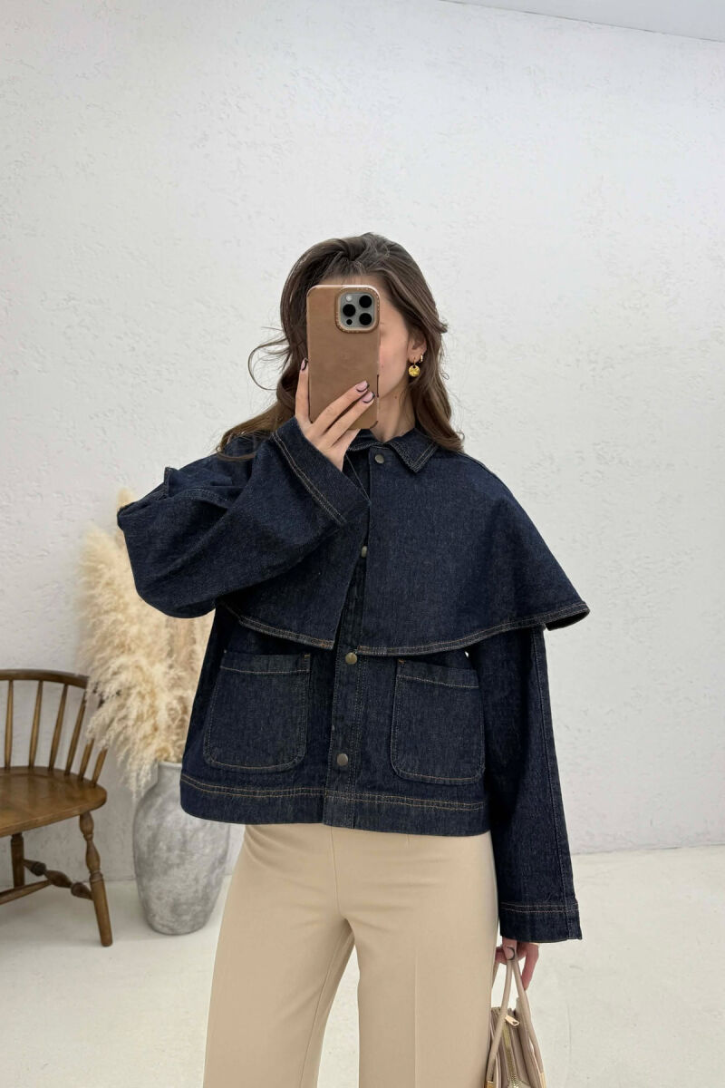 DENIM COLLAR DETAIL SHORT WOMEN JACKET BLUE/BLU - 1