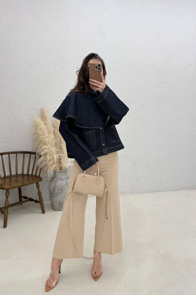 DENIM COLLAR DETAIL SHORT WOMEN JACKET BLUE/BLU - 2