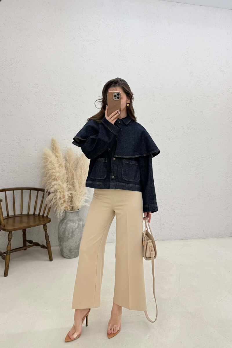 DENIM COLLAR DETAIL SHORT WOMEN JACKET BLUE/BLU - 3