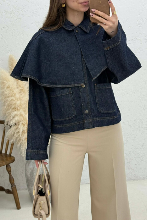 DENIM COLLAR DETAIL SHORT WOMEN JACKET BLUE/BLU - 4