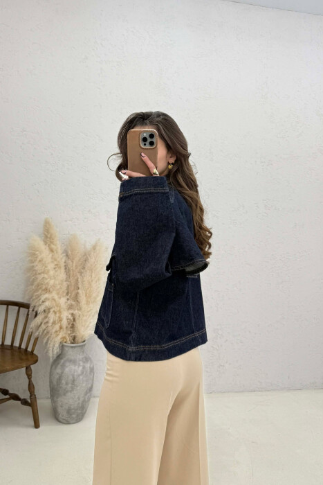 DENIM COLLAR DETAIL SHORT WOMEN JACKET BLUE/BLU - 6