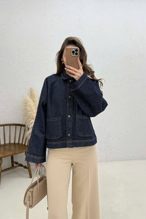 DENIM COLLAR DETAIL SHORT WOMEN JACKET BLUE/BLU - 5