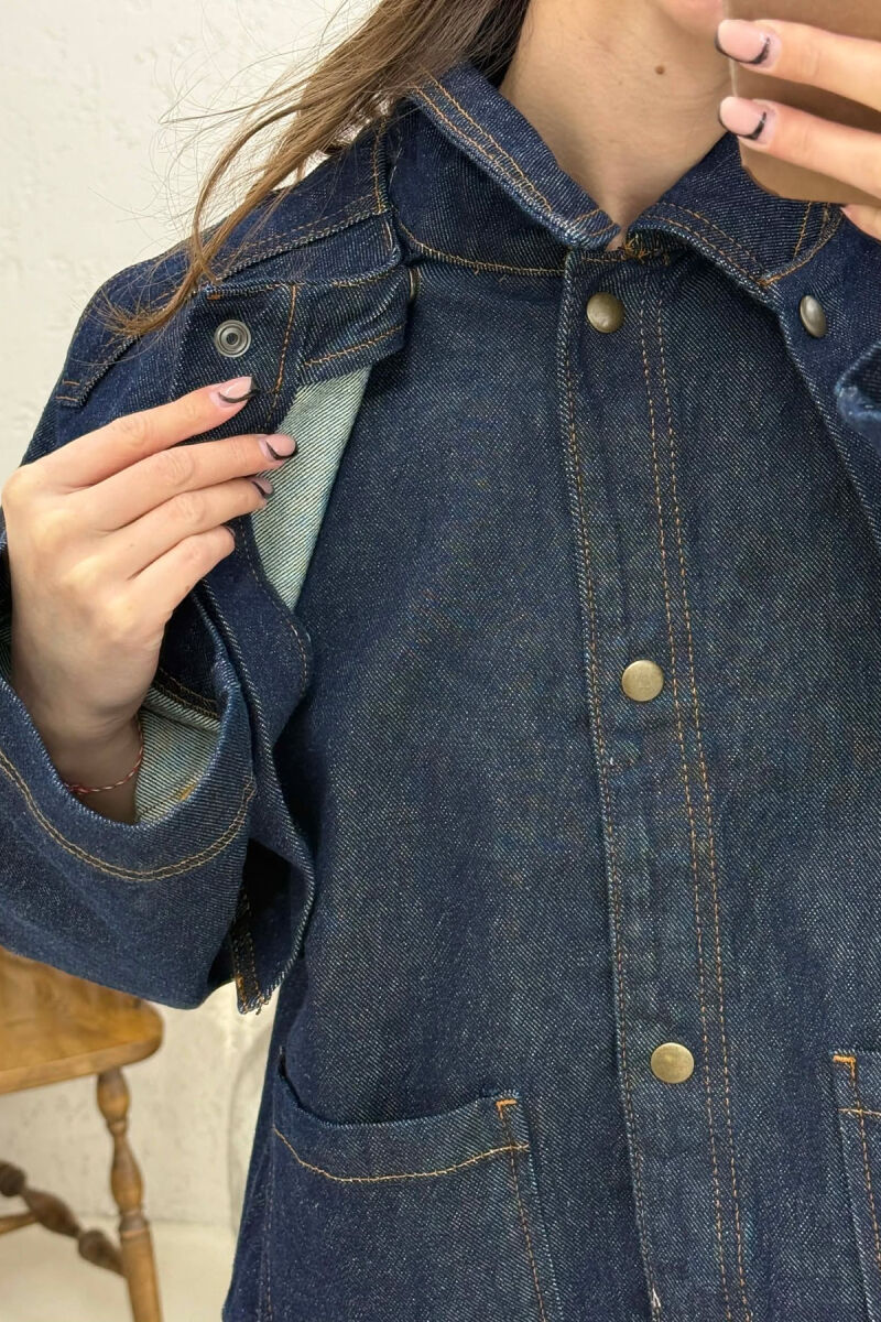 DENIM COLLAR DETAIL SHORT WOMEN JACKET BLUE/BLU - 7