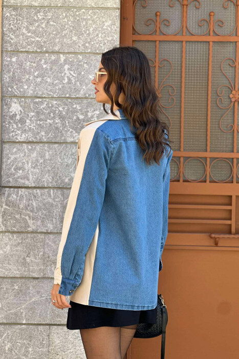 DENIM DETAILS TWO COLOR WOMAN JACKET CREAM/KREM - 3
