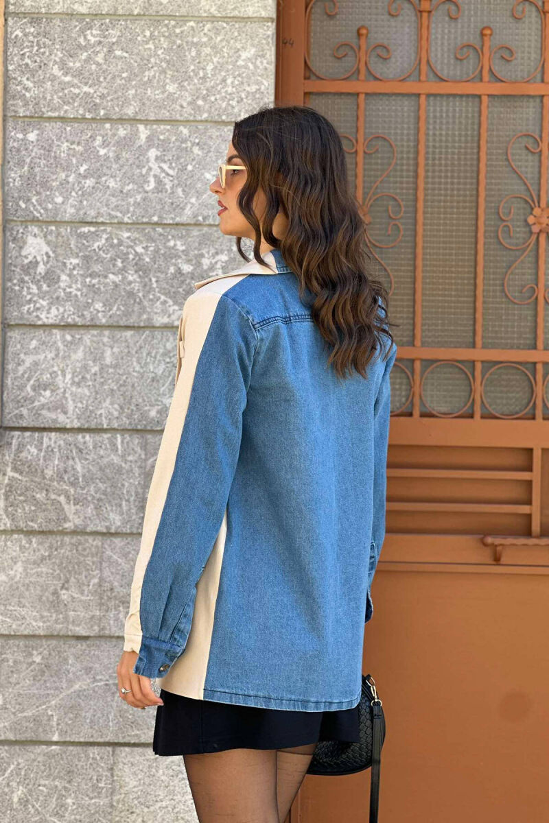 DENIM DETAILS TWO COLOR WOMAN JACKET CREAM/KREM - 3