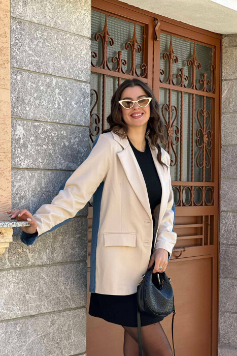 DENIM DETAILS TWO COLOR WOMAN JACKET CREAM/KREM - 4