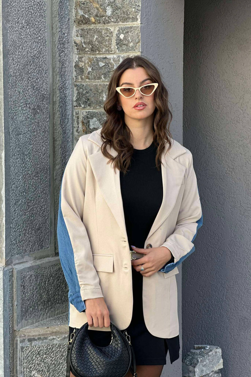 DENIM DETAILS TWO COLOR WOMAN JACKET CREAM/KREM - 5