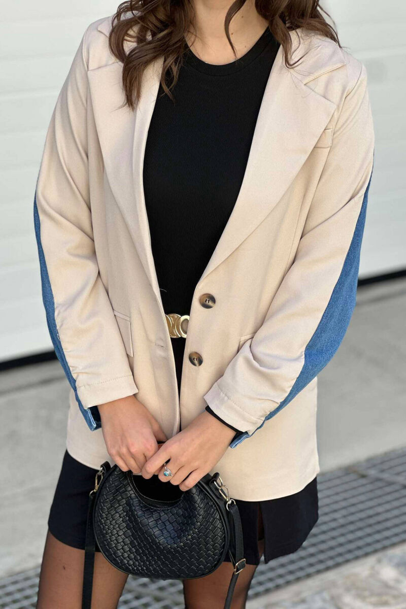 DENIM DETAILS TWO COLOR WOMAN JACKET CREAM/KREM - 6