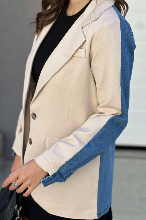 DENIM DETAILS TWO COLOR WOMAN JACKET CREAM/KREM - 7