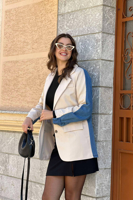 DENIM DETAILS TWO COLOR WOMAN JACKET CREAM/KREM - 8