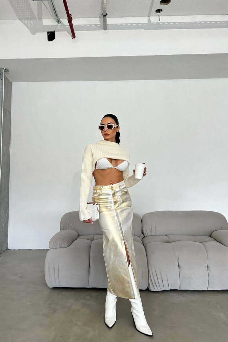 DENIM SHINNY WOMEN SKIRT GOLDEN ROD/GOLD - 2