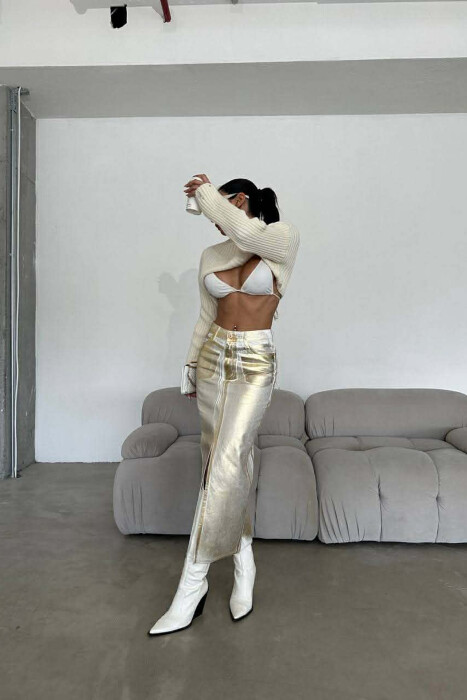 DENIM SHINNY WOMEN SKIRT GOLDEN ROD/GOLD - 4