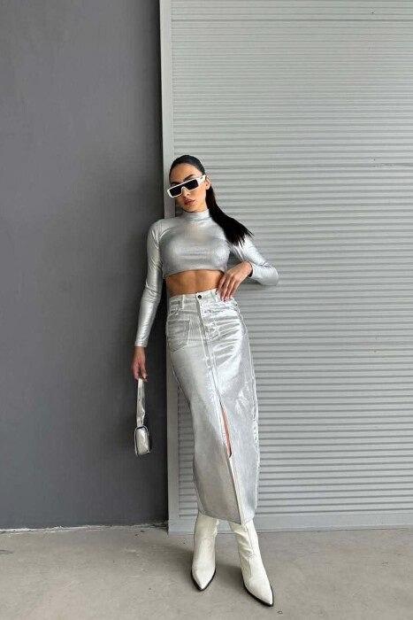 DENIM SHINNY WOMEN SKIRT SILVER/ARGJEND 