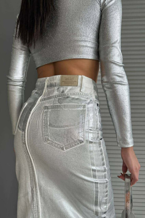 DENIM SHINNY WOMEN SKIRT SILVER/ARGJEND - 3