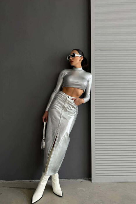 DENIM SHINNY WOMEN SKIRT SILVER/ARGJEND - 4