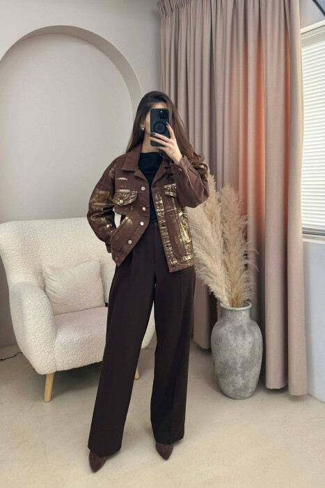 DENIM SHINY DETAILS WOMEN JACKET BROWN/KAFE - 2