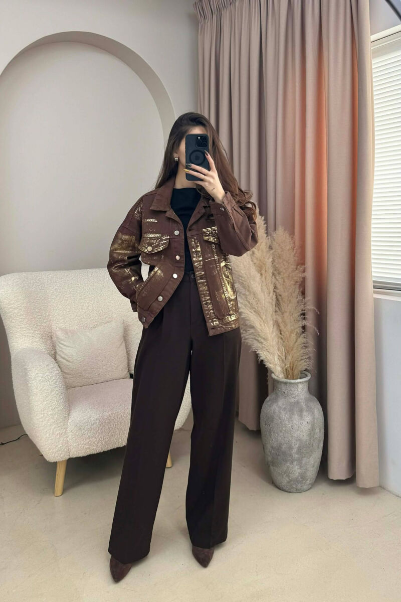 DENIM SHINY DETAILS WOMEN JACKET BROWN/KAFE - 2