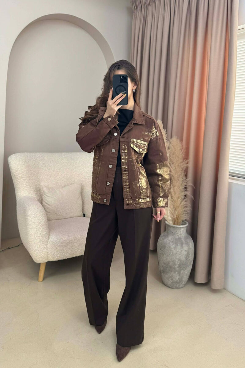 DENIM SHINY DETAILS WOMEN JACKET BROWN/KAFE - 3