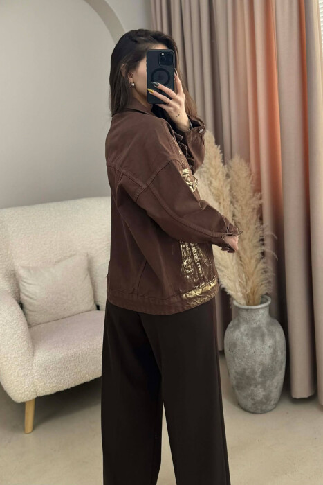 DENIM SHINY DETAILS WOMEN JACKET BROWN/KAFE - 4
