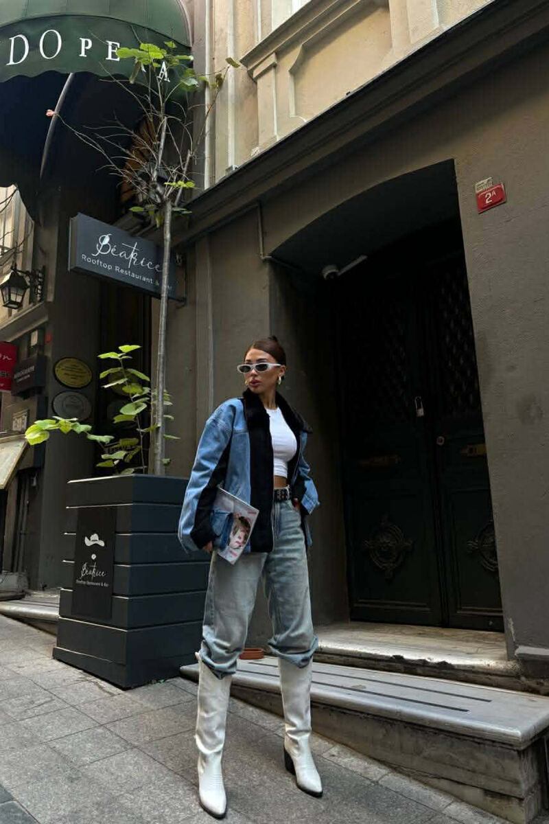 DENIM SIMPLE ZIPPER FAUX NECK DETAIL WOMEN JACKET BLACK/ E ZEZE - 1