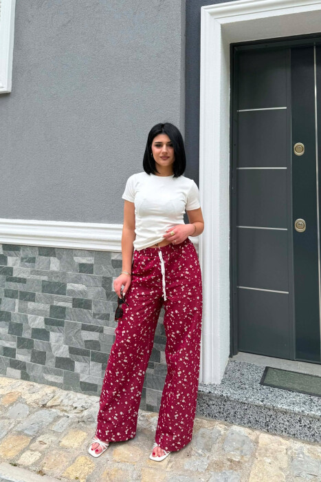 PANTALLONA ME DIZJAN DHE BEL ELASTIK PER FEMRA NE NGJYRE VISHNJE - KLAUDIO FASHION