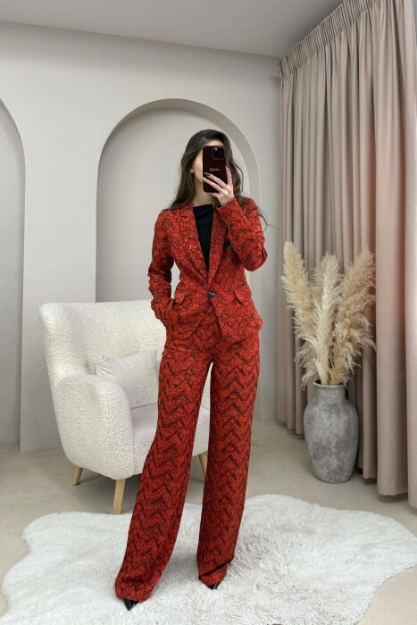 DESIGNED JACKET+TROUSERS WOMEN SET BRICK/TULLE - 2