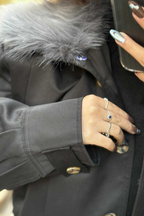 DETACHABLE FAUX FUR ONE COLOR WOMEN JACKET BLACK/ E ZEZE - 10