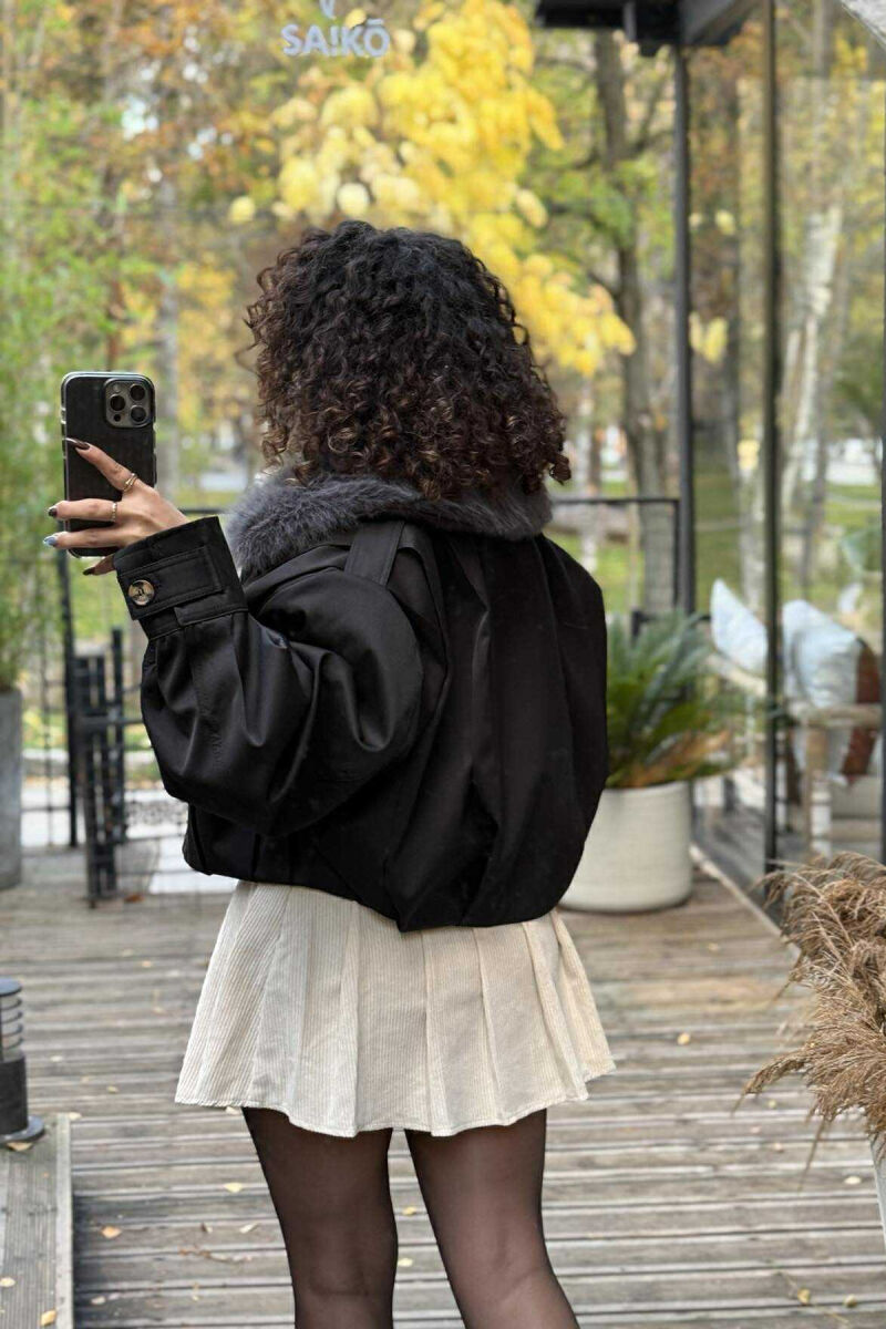 DETACHABLE FAUX FUR ONE COLOR WOMEN JACKET BLACK/ E ZEZE - 11