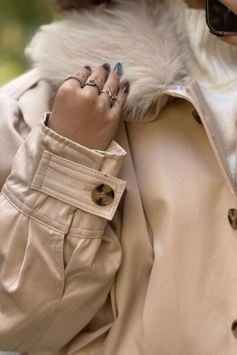 DETACHABLE FAUX FUR ONE COLOR WOMEN JACKET CREAM/KREM - 11