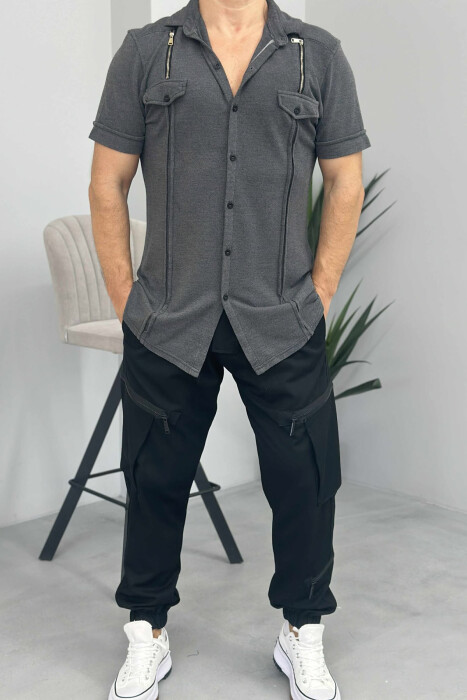 DETAILS SHORT SLEEVES MEN SHIRT DARK GREY/GEE - 