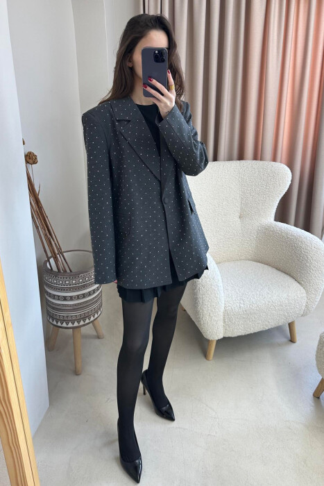 DIAMOND DETAILS CLASSIC WOMEN JACKET GREY/GRI - 4