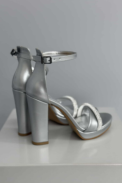DIAMOND STRAP DETAIL HIGH HEEL WOMEN SANDALS SILVER/ARGJEND - 6