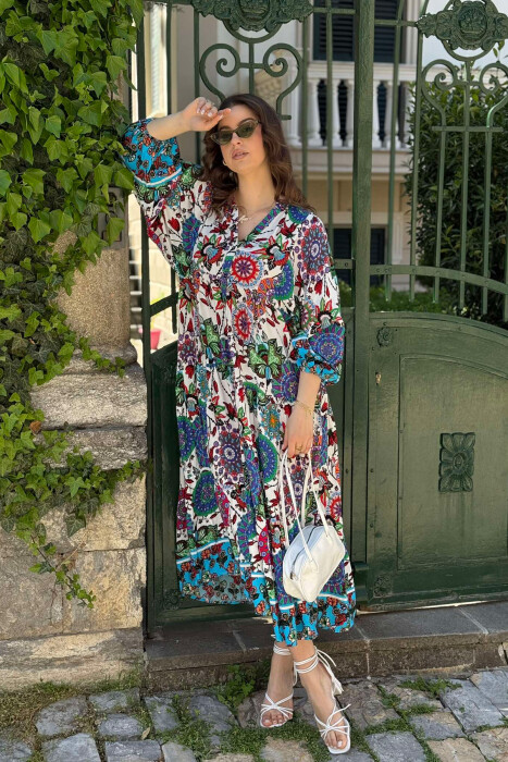 DIFFERENT DESIGN HALF SLEEVE LONG WOMEN DRESS GREEN/JESHILE - 4