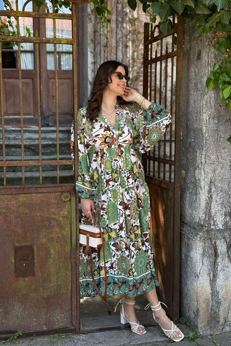 DIFFERENT DESIGN HALF SLEEVE LONG WOMEN DRESS OLIVE/ULLI - 2