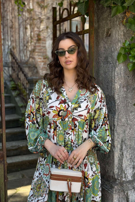 DIFFERENT DESIGN HALF SLEEVE LONG WOMEN DRESS OLIVE/ULLI - 3