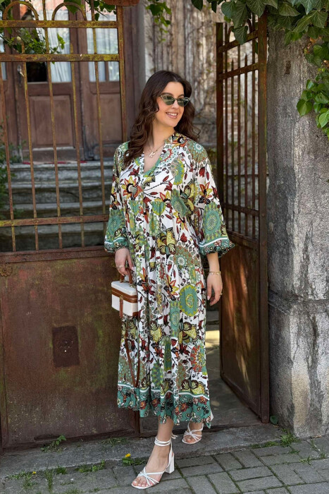 DIFFERENT DESIGN HALF SLEEVE LONG WOMEN DRESS OLIVE/ULLI - 5