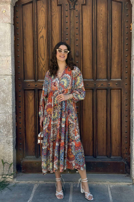 DIFFERENT DESIGN HALF SLEEVE LONG WOMEN DRESS ORANGE/PORTOKALLI 